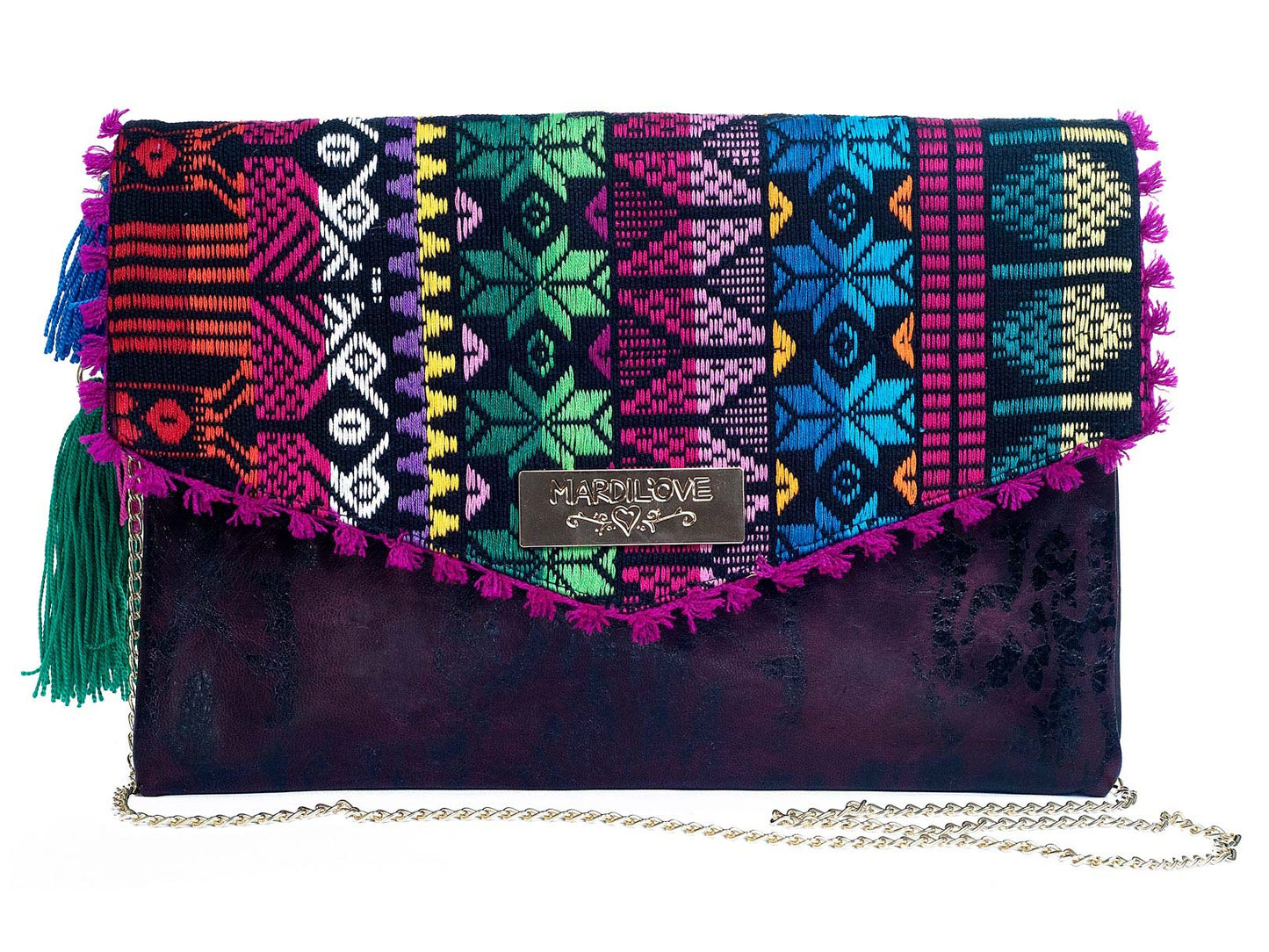 Crossbody JUANITA piel con bordado mexicano