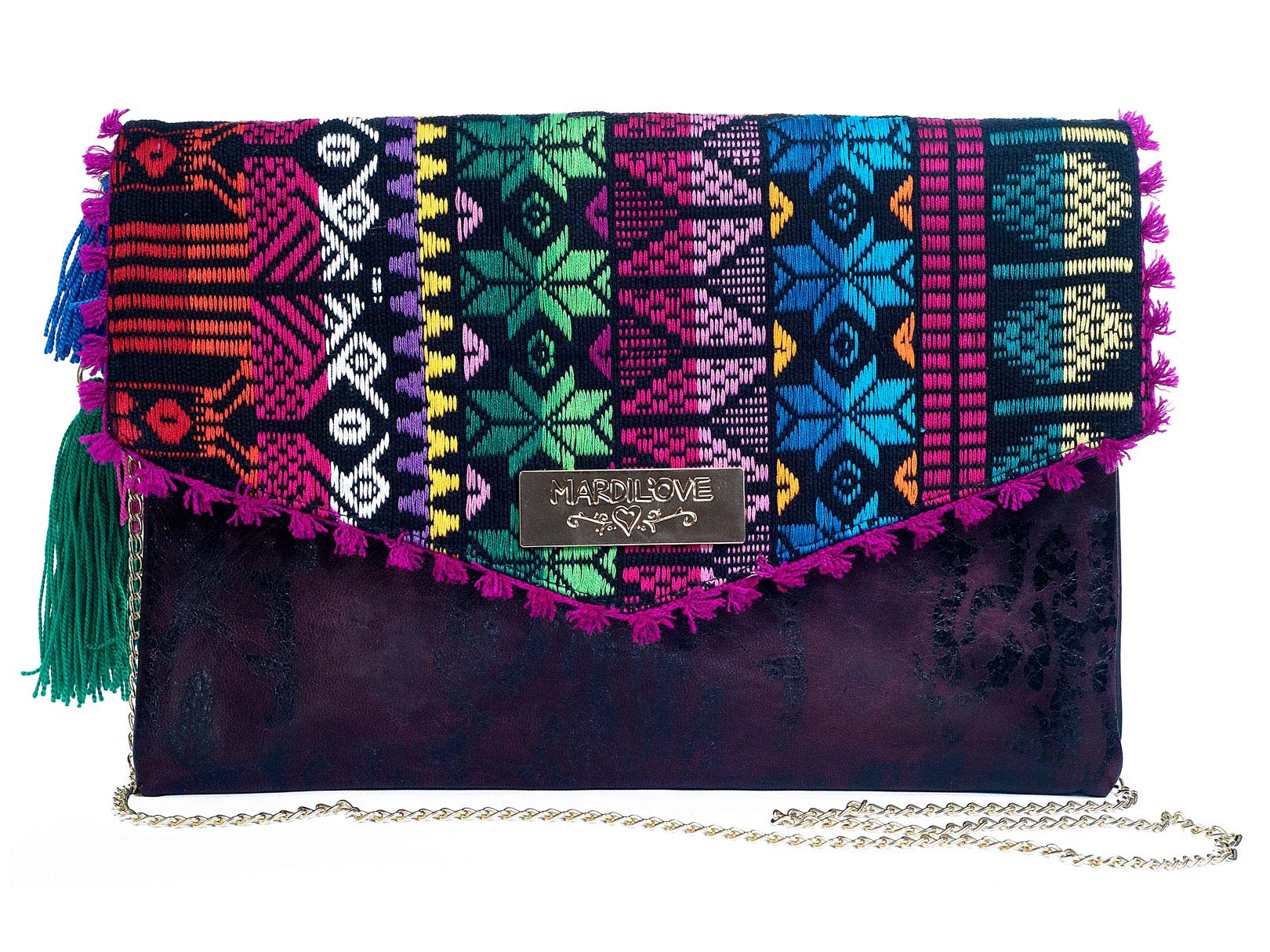 Crossbody JUANITA piel con bordado mexicano