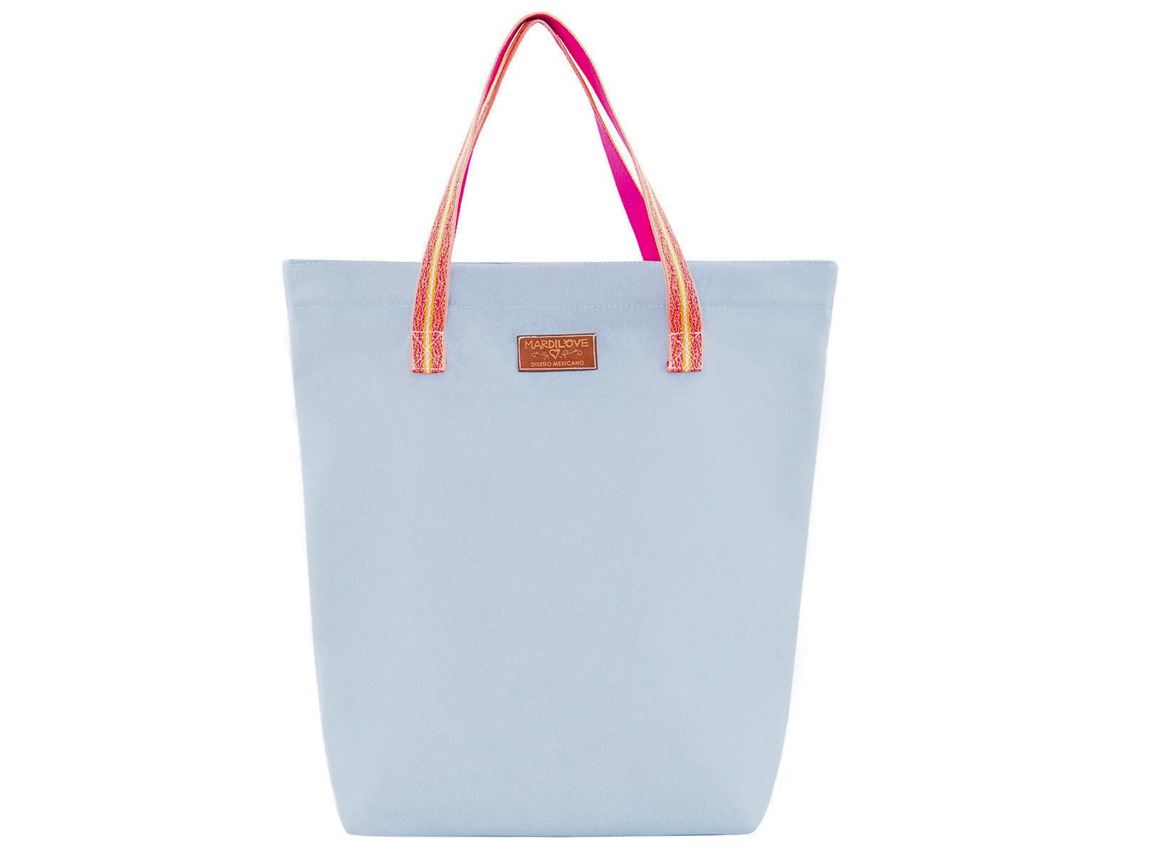 Tote FLORENCIA azul claro con asas rosa neón