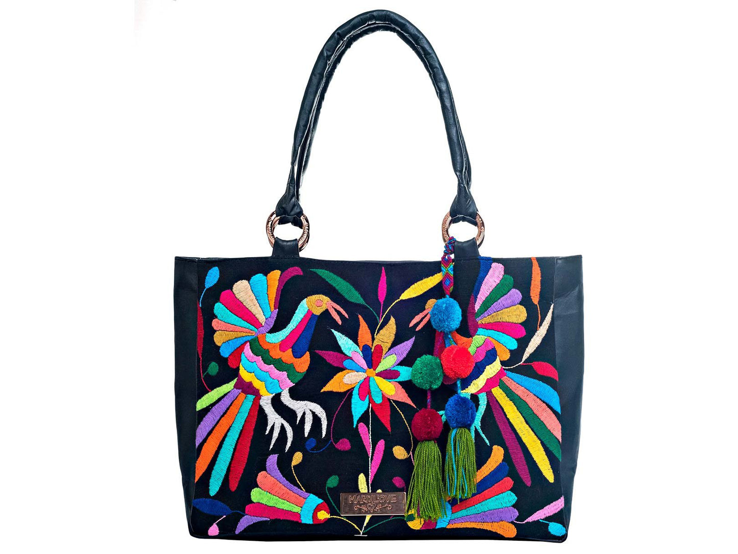 Tote LUCIANA de piel con bordado Otomí